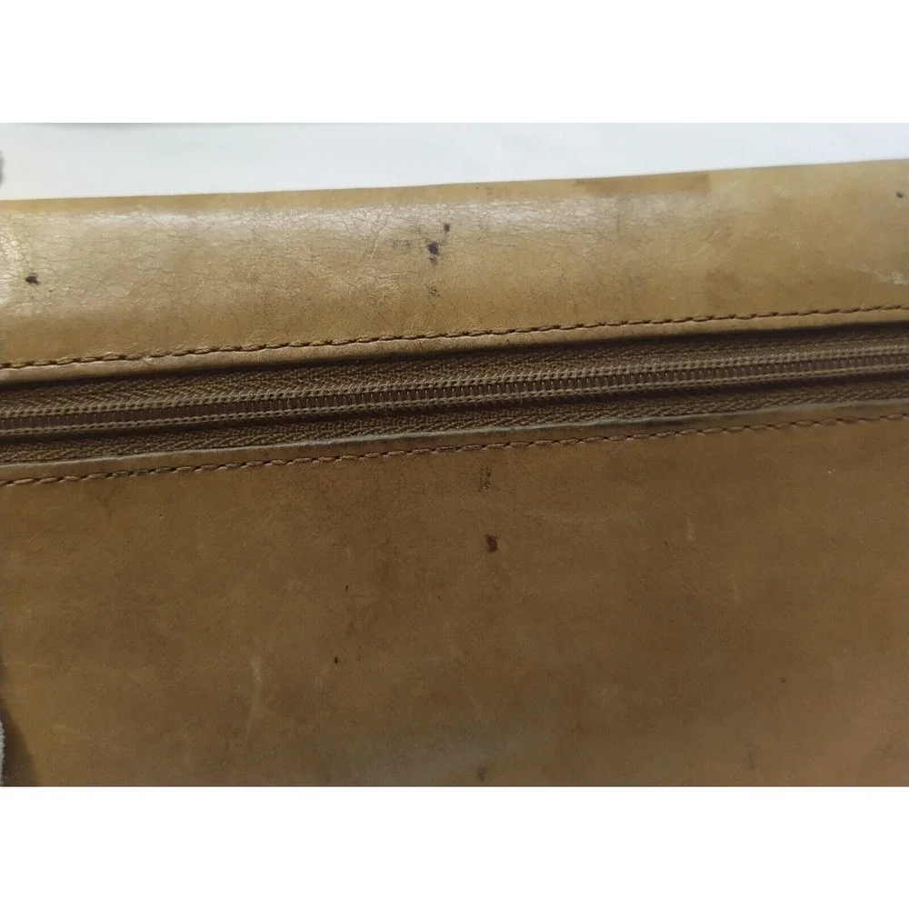 HOBO International Brown Tan Leather Credit Card ID Window Trifold Wallet